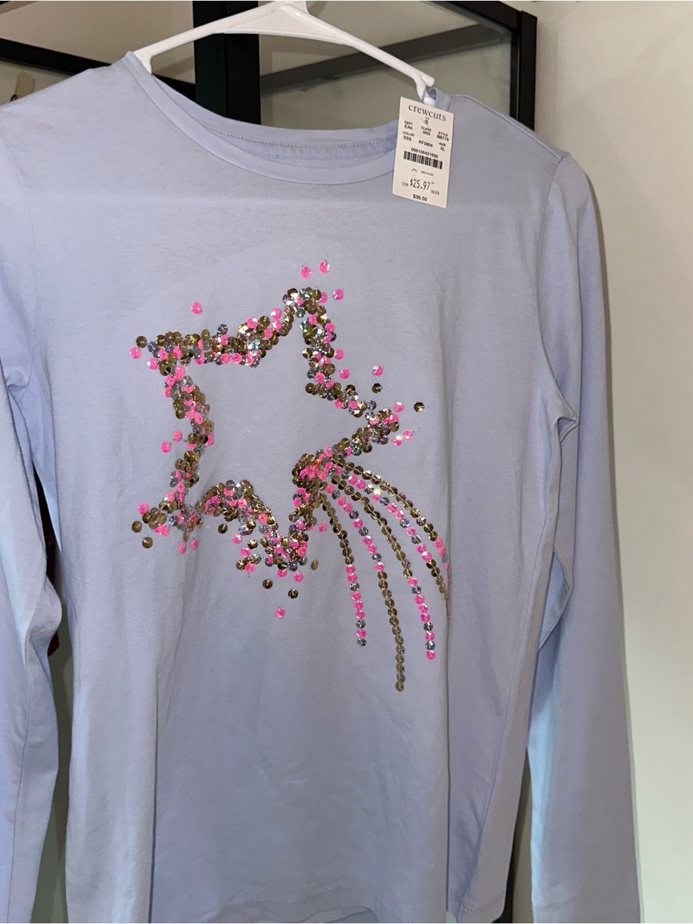 NEW Crewcuts Light Blue Long-Sleeve Top with Sequin Star